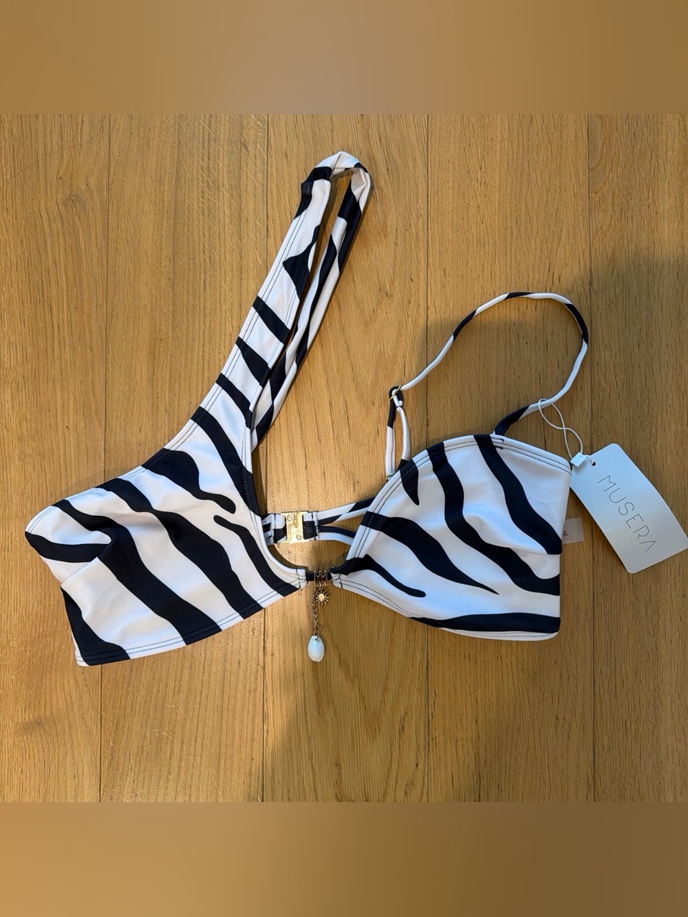 SHEIN Black and White Zebra One-Shoulder Bikini Top